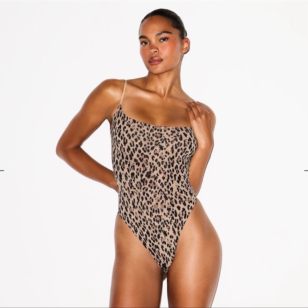 *Rare*SKIMS Fits Everybody Cami Thong Bodysuit xs Sienna Jaguar Animal Print